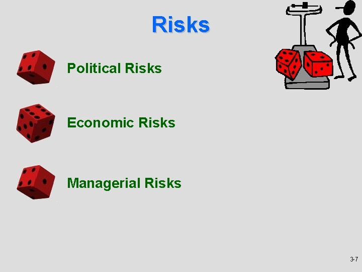 Risks Political Risks Economic Risks Managerial Risks 3 -7 