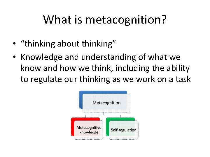 What is metacognition? • “thinking about thinking” • Knowledge and understanding of what we