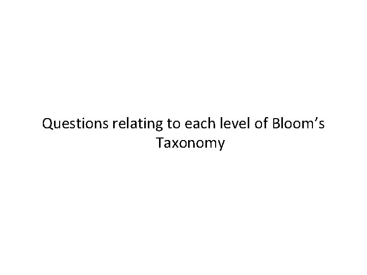 Questions relating to each level of Bloom’s Taxonomy 