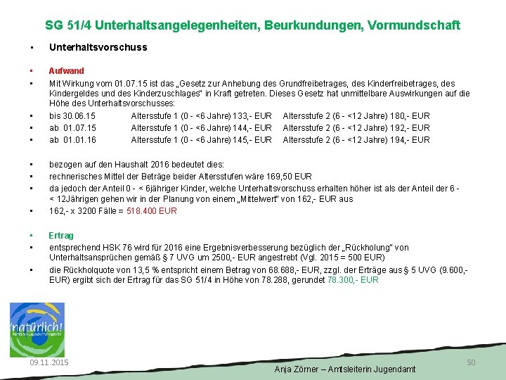 SG 51/4 Unterhaltsangelegenheiten, Beurkundungen, Vormundschaft • Unterhaltsvorschuss • • Aufwand Mit Wirkung vom 01.