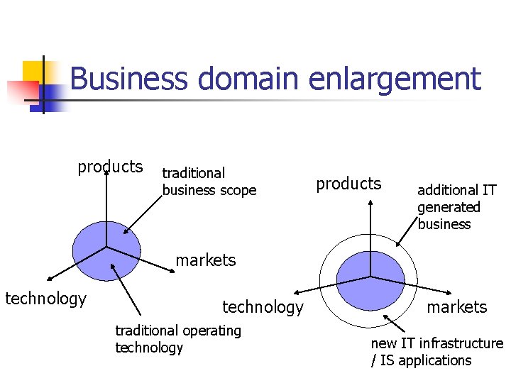 Business domain enlargement products traditional business scope products additional IT generated business markets technology