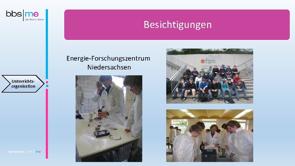 Besichtigungen Energie-Forschungszentrum Niedersachsen Unterrichtsorganisation Kompetenz | for | me 