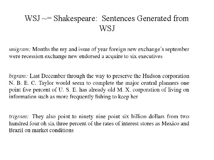 WSJ ~= Shakespeare: Sentences Generated from WSJ 