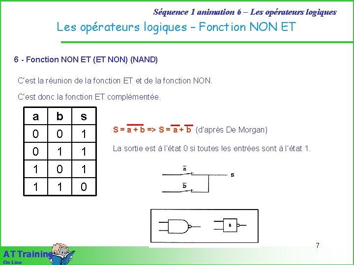 Séquence 1 animation 6 – Les opérateurs logiques – Fonction NON ET 6 -