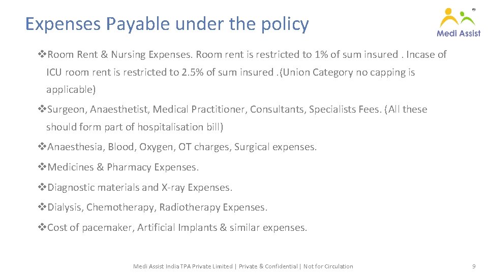 Expenses Payable under the policy v. Room Rent & Nursing Expenses. Room rent is