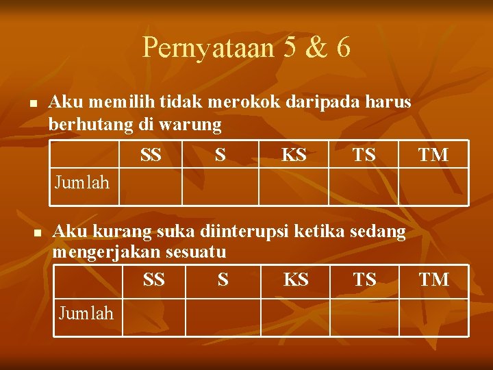 Pernyataan 5 & 6 n Aku memilih tidak merokok daripada harus berhutang di warung