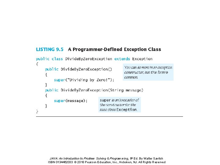 JAVA: An Introduction to Problem Solving & Programming, 8 th Ed. By Walter Savitch