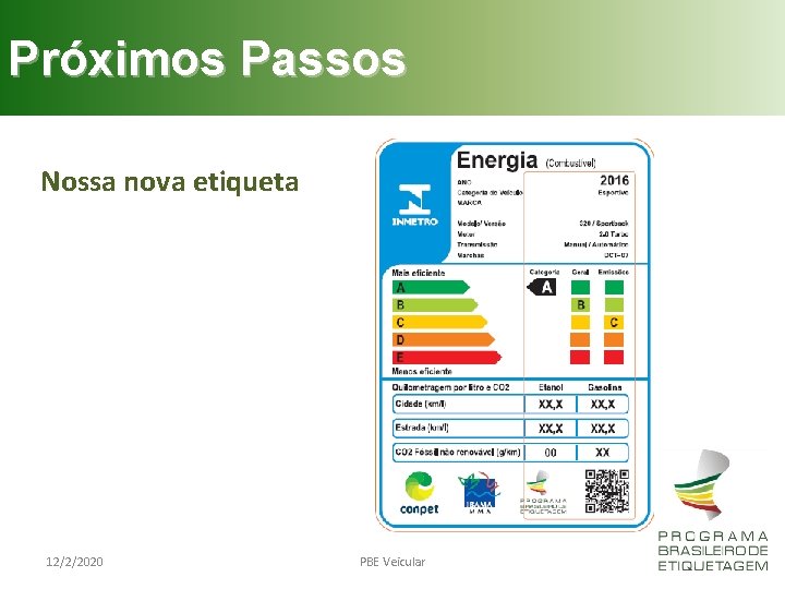 Próximos Passos Nossa nova etiqueta 12/2/2020 PBE Veicular 