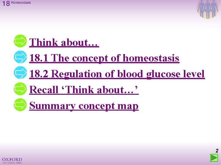 Think about… 18. 1 The concept of homeostasis 18. 2 Regulation of blood glucose