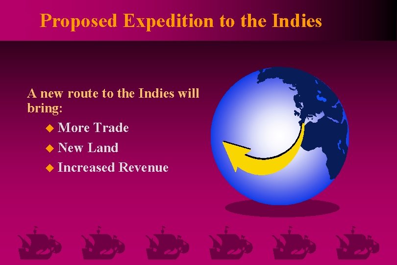 Proposed Expedition to the Indies A new route to the Indies will bring: u