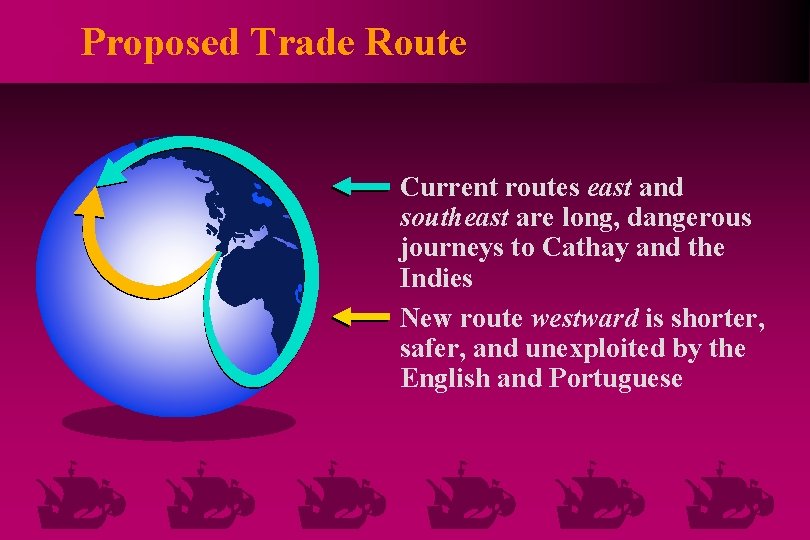 Proposed Trade Route Current routes east and southeast are long, dangerous journeys to Cathay