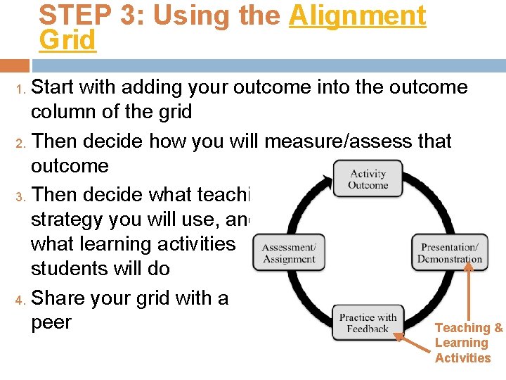 STEP 3: Using the Alignment Grid Start with adding your outcome into the outcome