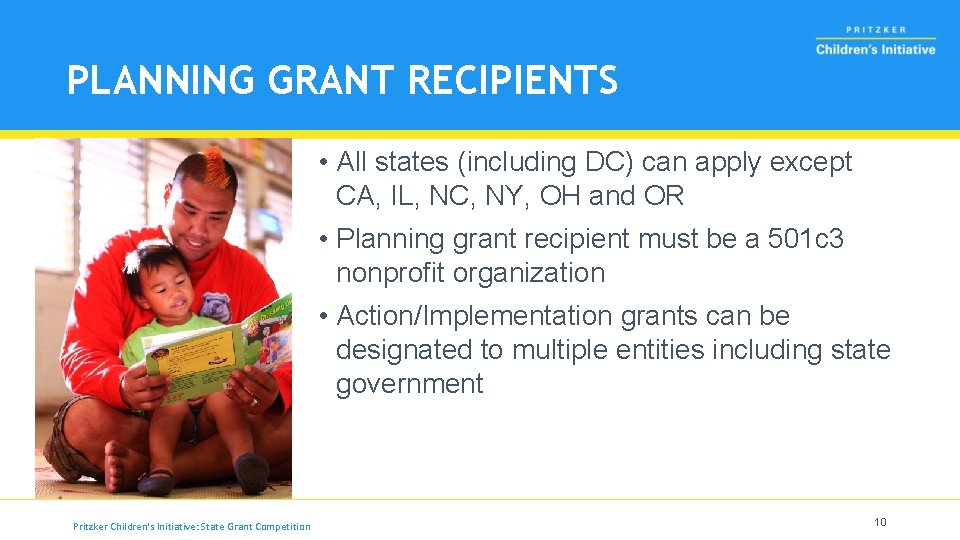 PLANNING GRANT RECIPIENTS • All states (including DC) can apply except CA, IL, NC,