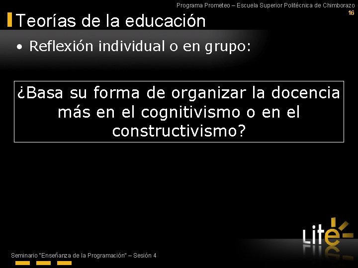 Programa Prometeo – Escuela Superior Politécnica de Chimborazo 16 Teorías de la educación •