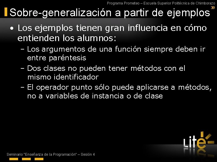 Programa Prometeo – Escuela Superior Politécnica de Chimborazo 39 Sobre-generalización a partir de ejemplos