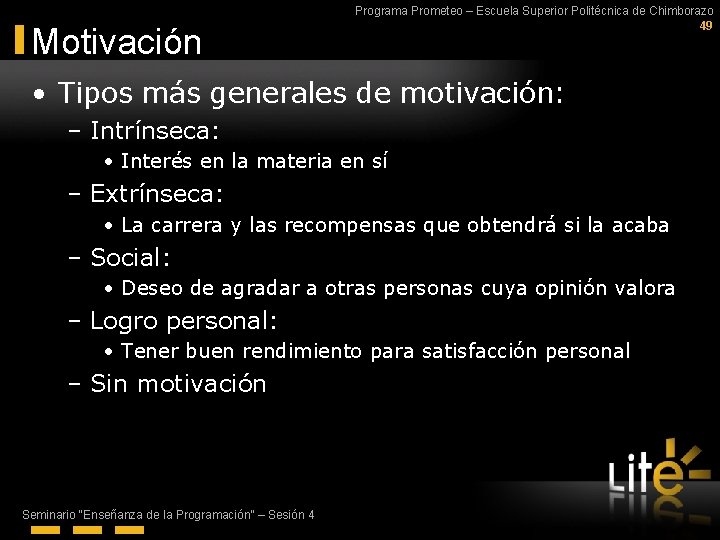 Motivación Programa Prometeo – Escuela Superior Politécnica de Chimborazo 49 • Tipos más generales