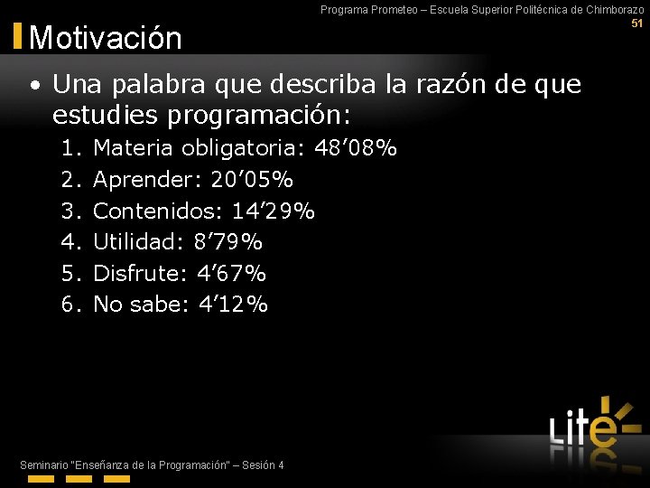 Motivación Programa Prometeo – Escuela Superior Politécnica de Chimborazo 51 • Una palabra que