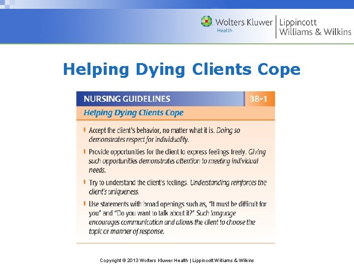 Helping Dying Clients Cope Copyright © 2013 Wolters Kluwer Health | Lippincott Williams &