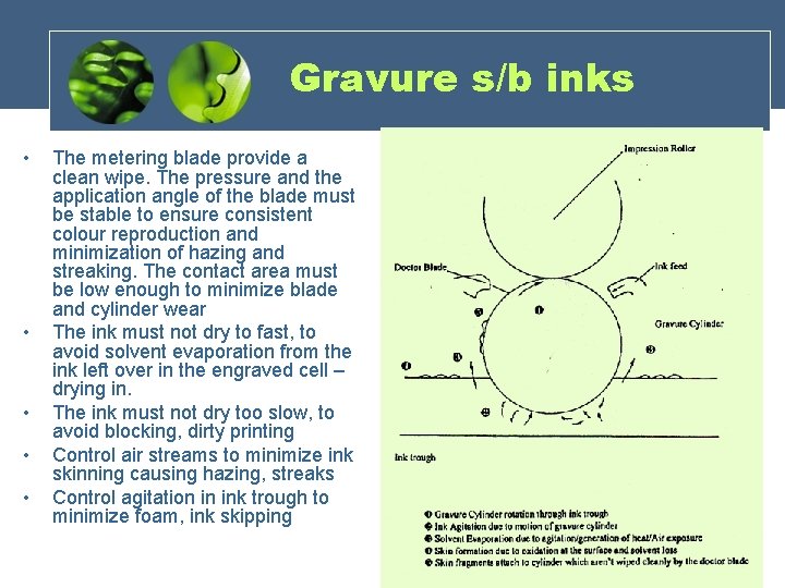 Gravure s/b inks • • • The metering blade provide a clean wipe. The Gravure s/b inks • • • The metering blade provide a clean wipe. The