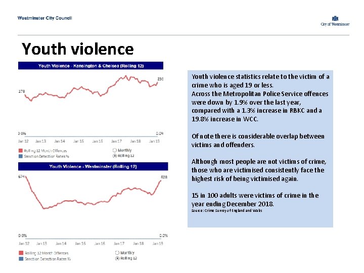 Youth violence statistics relate to the victim of a crime who is aged 19