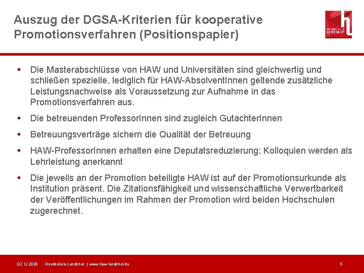 Auszug der DGSA-Kriterien für kooperative Promotionsverfahren (Positionspapier) § Die Masterabschlüsse von HAW und Universitäten