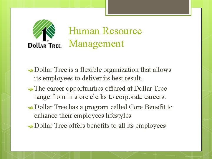 Human Resource Management Dollar Tree is a flexible organization that allows its employees to