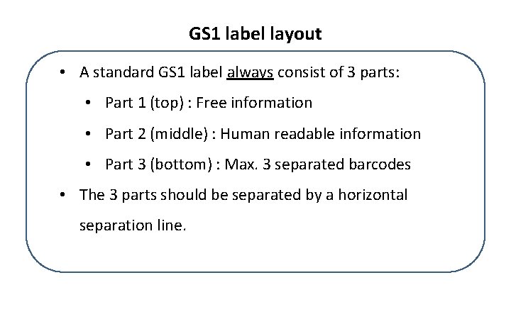 GS 1 label layout • A standard GS 1 label always consist of 3