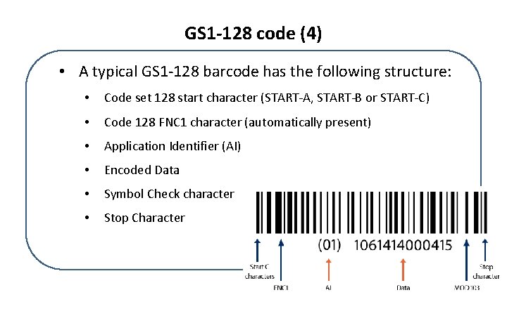 GS 1 -128 code (4) • A typical GS 1 -128 barcode has the