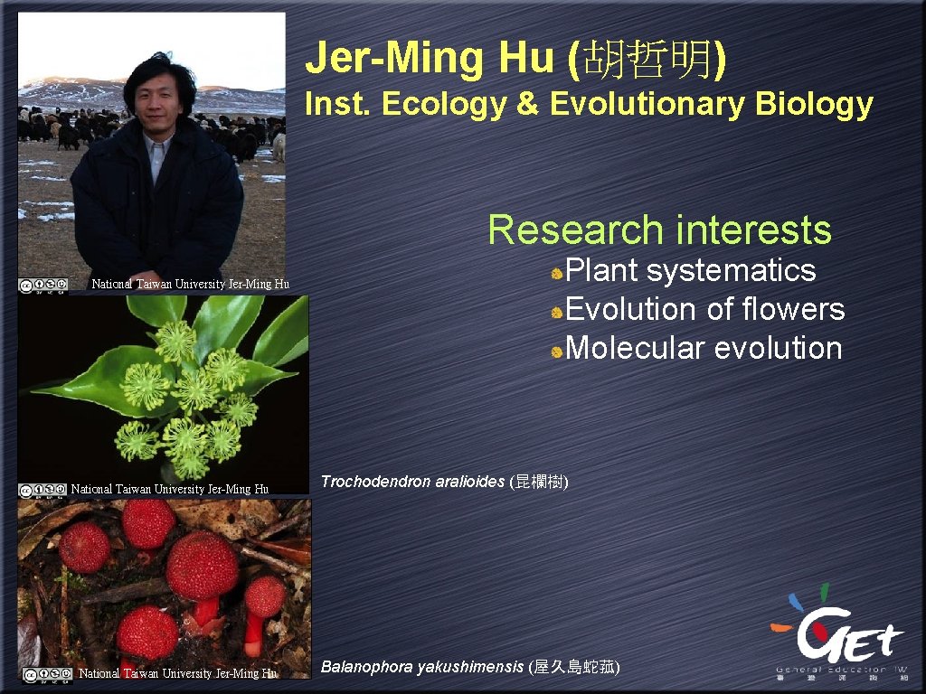 Jer-Ming Hu (胡哲明) Inst. Ecology & Evolutionary Biology Research interests National Taiwan University Jer-Ming