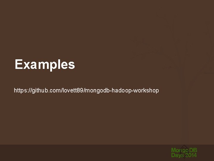 Examples https: //github. com/lovett 89/mongodb-hadoop-workshop 