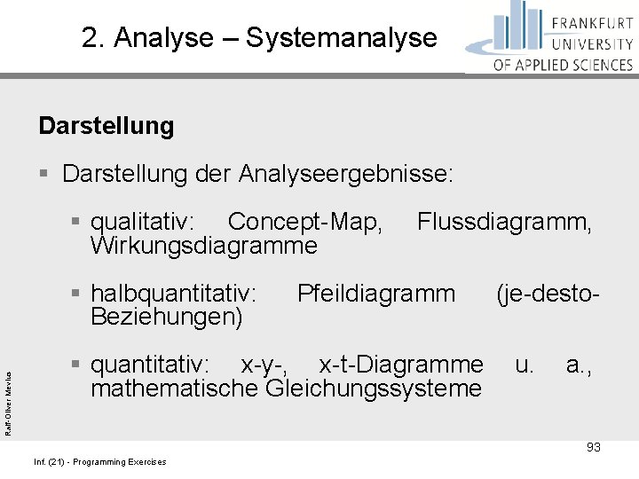 2. Analyse – Systemanalyse Darstellung § Darstellung der Analyseergebnisse: § qualitativ: Concept-Map, Wirkungsdiagramme Ralf-Oliver