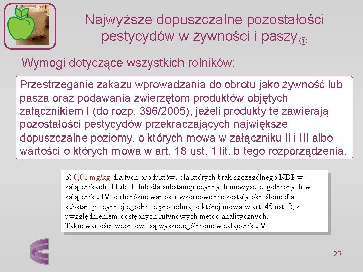 Najwyższe dopuszczalne pozostałości pestycydów w żywności i paszy Wymogi dotyczące wszystkich rolników: Przestrzeganie zakazu