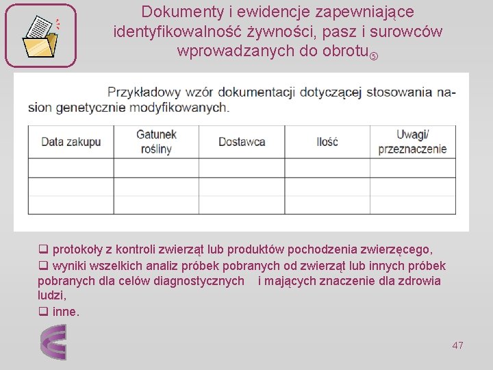 Dokumenty i ewidencje zapewniające identyfikowalność żywności, pasz i surowców wprowadzanych do obrotu q protokoły