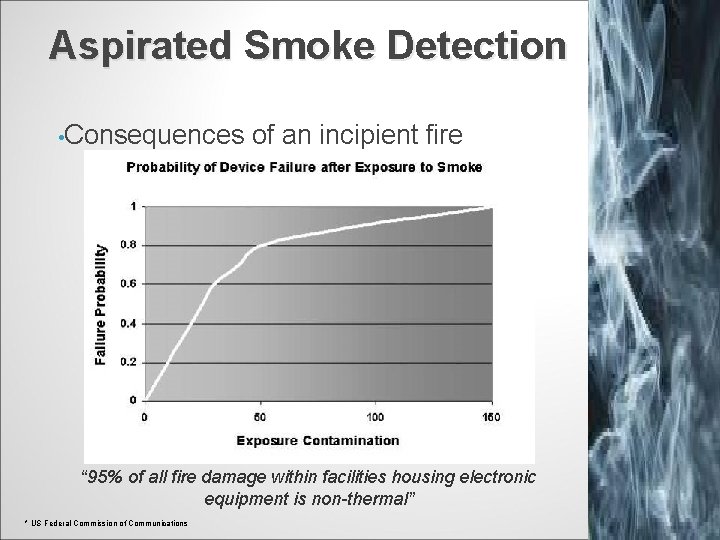 Aspirated Smoke Detection • Consequences of an incipient fire “ 95% of all fire