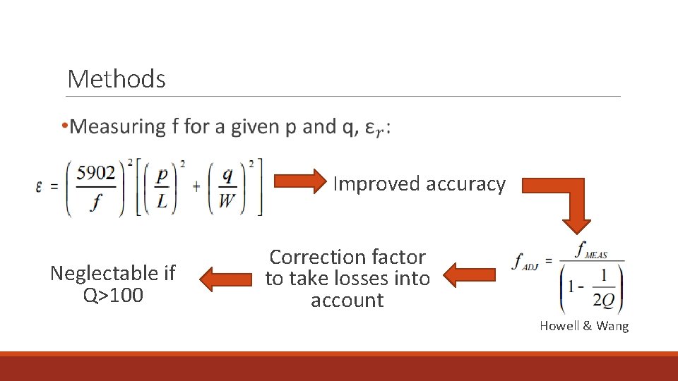 Methods Improved accuracy Neglectable if Q>100 Correction factor to take losses into account Howell
