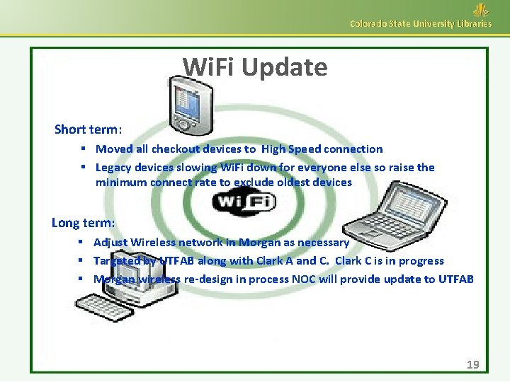 Colorado State University Libraries Wi. Fi Update Short term: § Moved all checkout devices