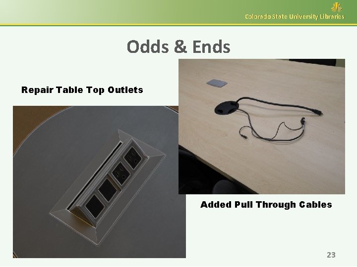 Colorado State University Libraries Odds & Ends Repair Table Top Outlets Pull Through Cables