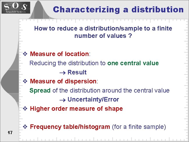 Characterizing a distribution How to reduce a distribution/sample to a finite number of values