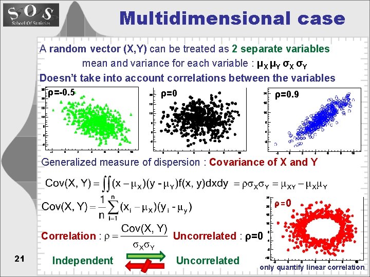 Multidimensional case A random vector (X, Y) can be treated as 2 separate variables
