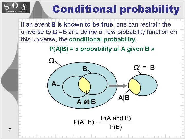 Conditional probability If an event B is known to be true, one can restrain