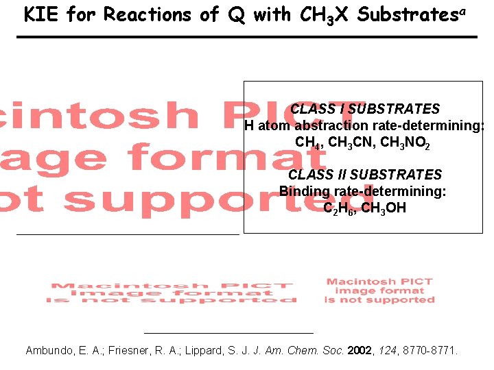 KIE for Reactions of Q with CH 3 X Substratesa CLASS I SUBSTRATES H