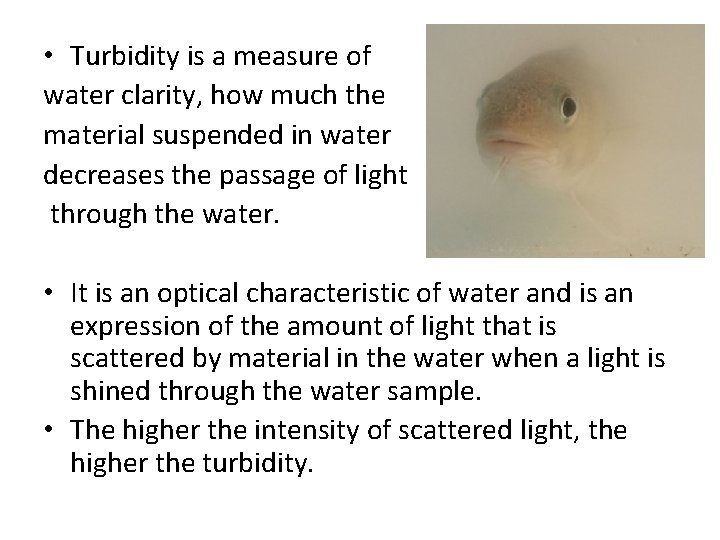 Turbidity and Water Turbidity is a measure of