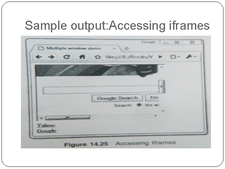 Sample output: Accessing iframes 