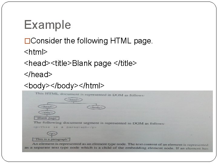 Example �Consider the following HTML page. <html> <head><title>Blank page </title> </head> <body></html> 