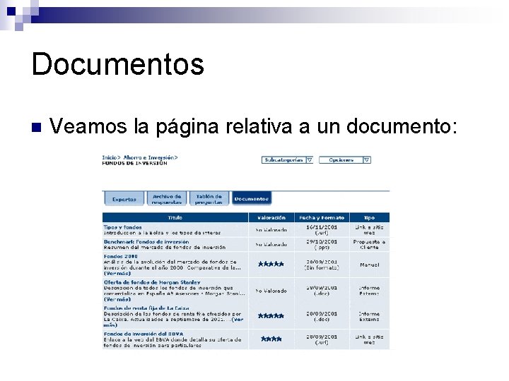 Documentos n Veamos la página relativa a un documento: 