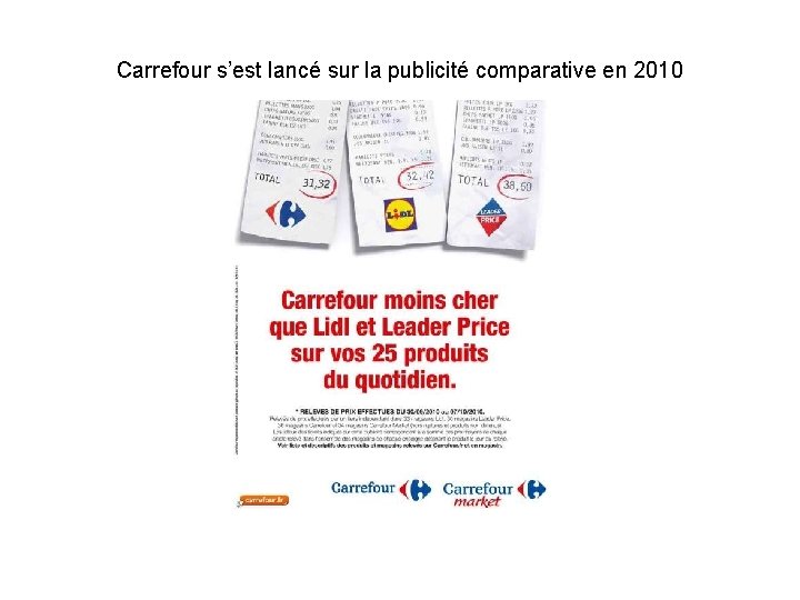 Carrefour s’est lancé sur la publicité comparative en 2010 