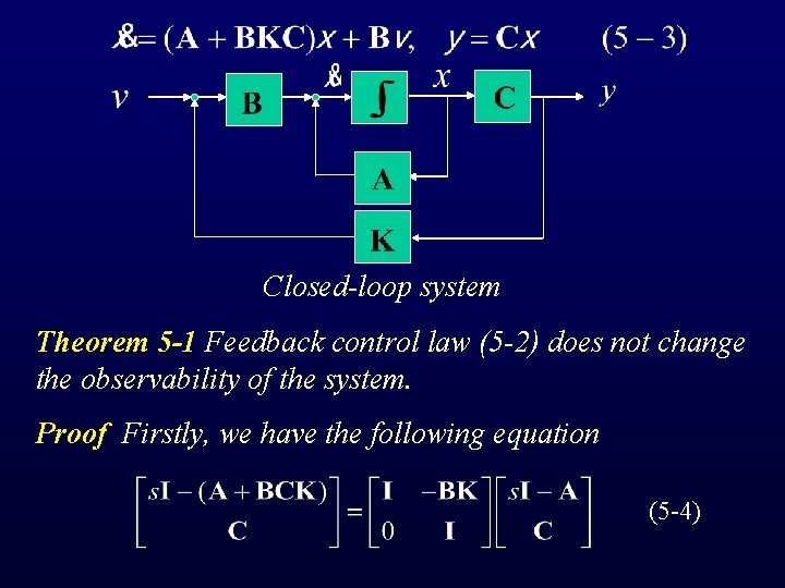 Closed-loop system Theorem 5 -1 Feedback control law (5 -2) does not change the