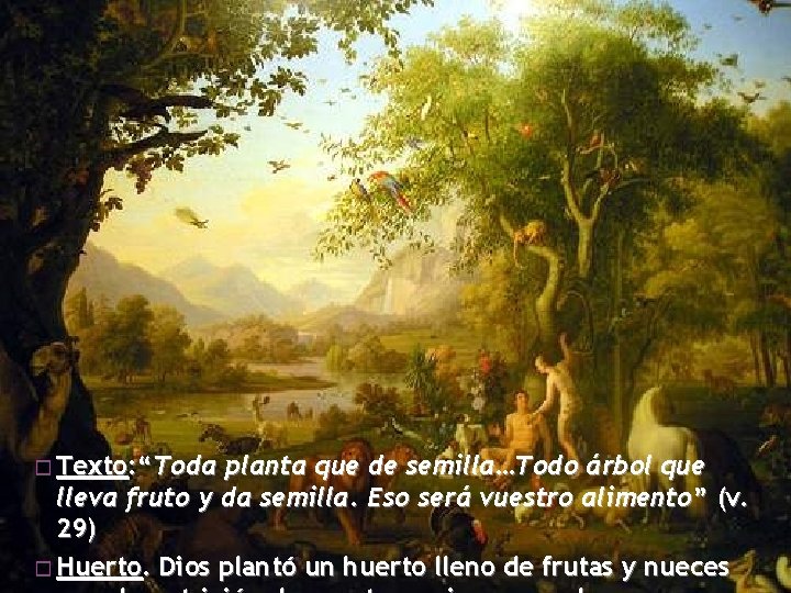 � Texto: “Toda planta que de semilla…Todo árbol que lleva fruto y da semilla.