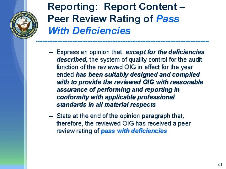 Reporting: Report Content – Peer Review Rating of Pass With Deficiencies – Express an