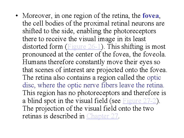  • Moreover, in one region of the retina, the fovea, the cell bodies